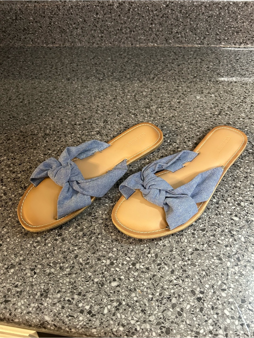 Old Navy Blue Denim Knot Slide Sandals - Tan Footbed